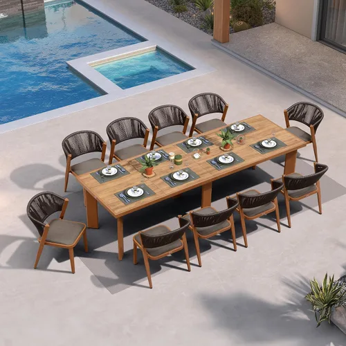 Miniatura 81 de PURPLE LEAF Juego de comedor redondo de 5 piezas de gran tamaño, marco de aluminio y mimbre de ratán para patio, mesa y sillas con cojines