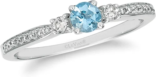 Miniatura 6 de LeVian - Anillo de tres piedras de oro rosa o blanco de 14 quilates, piedra preciosa redonda y diamante de 16 quilates (color H-I, claridad VS2-SI1)