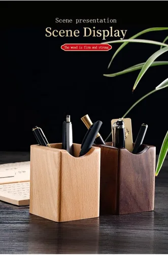 Miniatura 4 de Paquete de 2 Soportes de Madera para Bolígrafos y Lápices Multiusos de Madera Natural Vaso para Lápices Organizador de Escritorio Caja