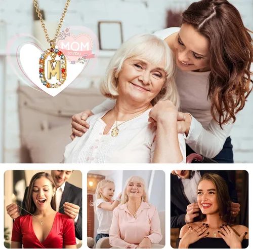 Miniatura 9 de Bonito regalo de oso de rosas reales preservadas con collares iniciales chapados en oro de 18 quilates para mujeres, día de la madre, cumpleaños