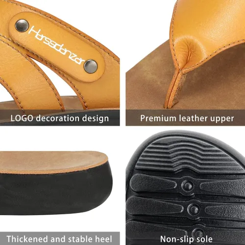 Miniatura 2 de Harssidanzar Sandalias planas para hombre, estilo vintage, cómodas, ligeras, para verano, playa, KM216