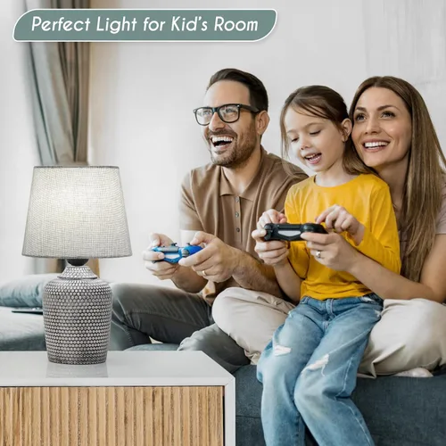 Miniatura 6 de Sucolite Juego de 2 lámparas de mesa pequeñas de 11.8 pulgadas, lámparas de mesita de noche para dormitorio, habitación de los niños, bonitas Gris