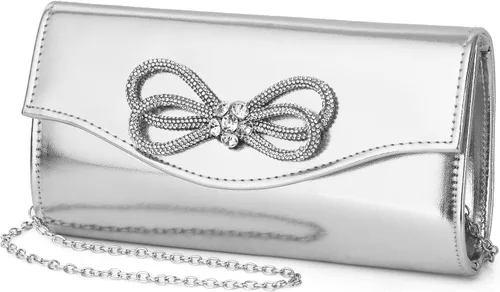 Miniatura 13 de Bolso de noche para mujer, con lazo de cristal brillante, con solapa, bolso de mano para mujer, boda, fiesta, baile de graduación
