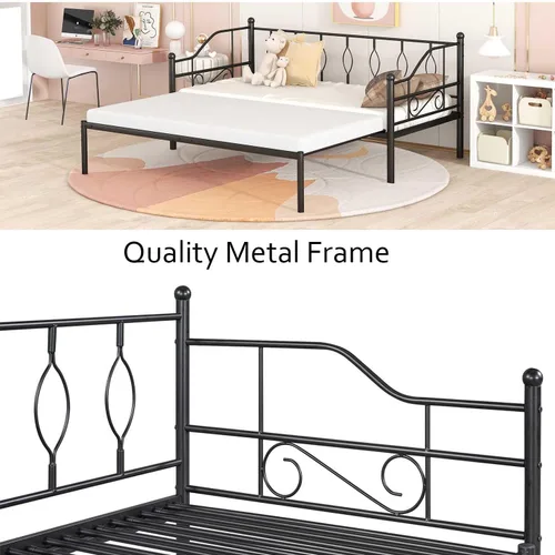 Miniatura 4 de Sofá cama individual con nido, marco de cámara de plataforma de metal moderno, sofá cama resistente para sala de estar, soporte de listones