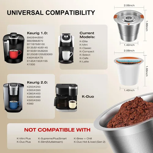 Miniatura 4 de Cápsulas de café reutilizables K Cups para Keurig: filtro de café K Cups recargables de acero inoxidable completo compatible con cafeteras 1.0 y 2.0