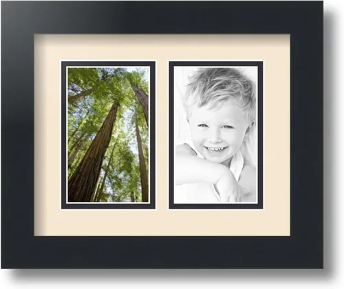 Art to Frames Double-Multimat-33-825/89-FRBW26079 Marco de Fotos para Collage con Paspartú Doble, con 2 Aperturas de 3" x 5" y Marco Negro Satinado