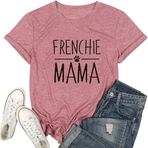 Miniatura 8 de Frenchie Mamá Camisa Perro Mamá Divertido Gráfico Tees Mujeres Letra Impresión Casual Manga Corta Camiseta Tees Tops