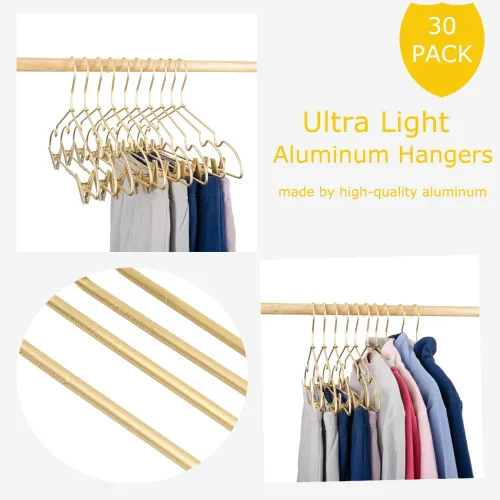 Miniatura 3 de Perchas de metal dorado mate de 16.5 pulgadas de alta calidad, perchas resistentes para faldas, estante de metal para pantalones antideslizantes