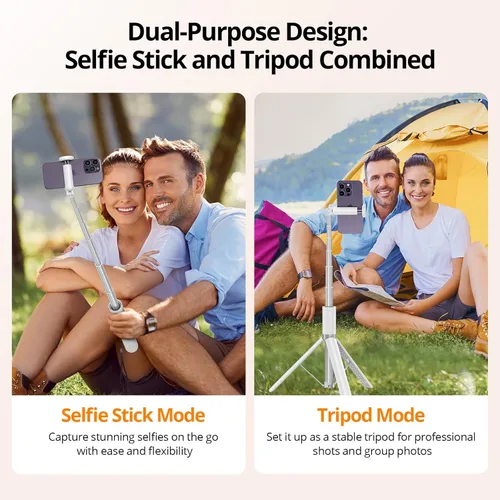 Miniatura 5 de ATUMTEK Trípode selfie stick de 55 pulgadas, trípode extensible todo en uno para teléfono con control remoto Bluetooth recargable para iPhone, Blanco