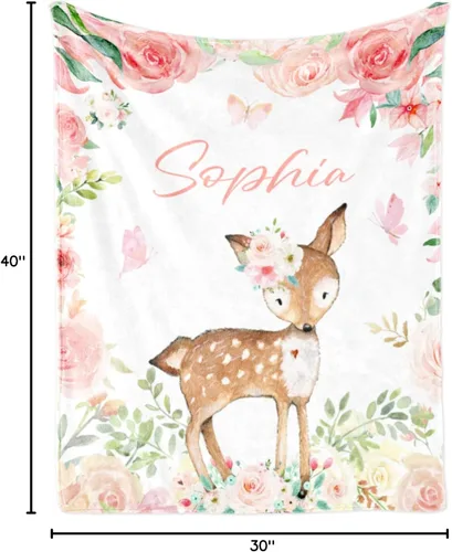 Miniatura 9 de Manta de bebé personalizada de ciervo para niña, manta con nombre personalizado para niñas recién nacidas, manta de franela suave, regalo 8-Deer