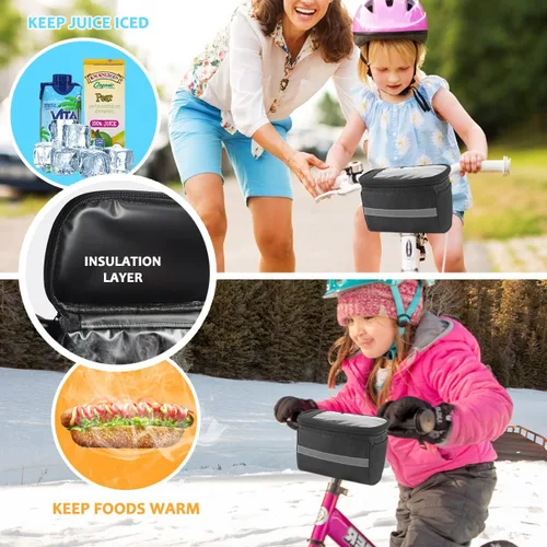 Miniatura 2 de Bolsa de Manillar para Bicicleta Infantil con Montura para Teléfono y Enfriador - Cesta Frontal para Bicicleta de Niños, Niñas, Niños Pequeños