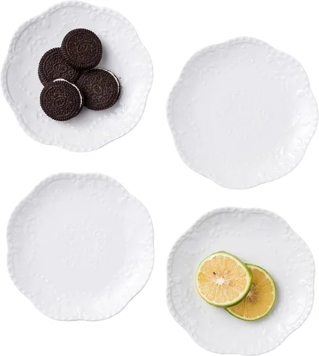 CLAY TONIC CL-PL015 - Juego de platos de porcelana blanca de encaje en relieve de 6 pulgadas, para pasta/ensalada/postre, para restaurante, fiesta