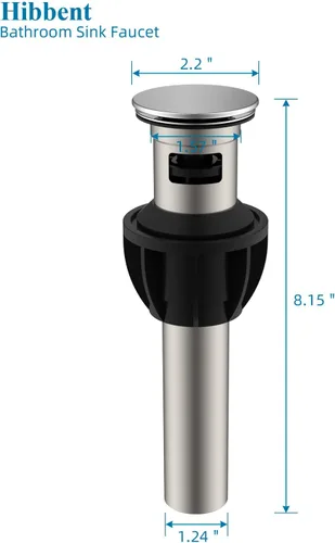 Miniatura 6 de Hibbent Paquete de 2 Desagües de Lavabo de Baño de Metal con Rebosadero, Tapón Emergente Desmontable, Colador de Lavabo de Tocador de Acero Acabado