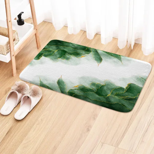 Miniatura 2 de Tapetes de baño de mármol verde y dorado para baño, de franela verde oliva esmeralda oscuro, tapete de baño para ducha, antideslizante, moderno