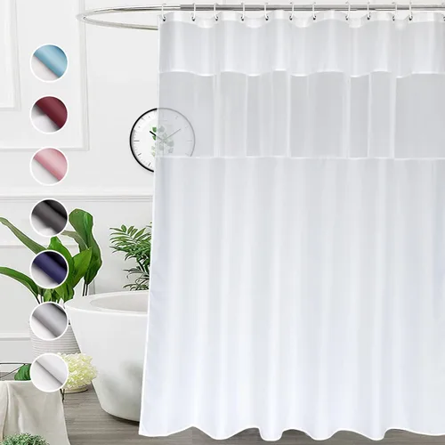 Miniatura 14 de UFRIDAY - Cortina de ducha de tela moderna en negro y blanco, 48 x 72 pulgadas, cortina de ducha de tela para baño y bañeras, lavable a máquina