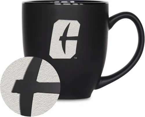Miniatura 301 de Rico Industries - Taza de cerámica mate negra con grabado láser estándar de 15oz para NCAA (escuelas T & U) - Para bebidas calientes o frías