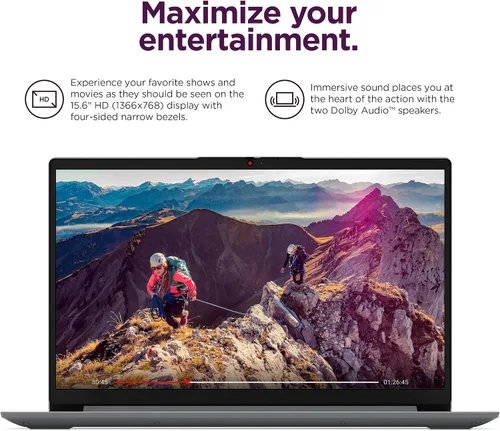 Miniatura 3 de Lenovo IdeaPad 1i - Laptop HD de 15.6 pulgadas (12 GB de RAM, SSD de 512 GB + eMMC de 128 GB, Microsoft Office 365, Intel Celeron N4500)