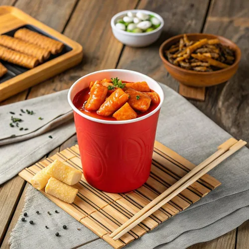 Miniatura 3 de Yopokki - Taza instantánea de Tteokbokki (Dulce, Levemente Picante, Paquete de 2) Comida callejera coreana con salsa dulce y moderadamente picante