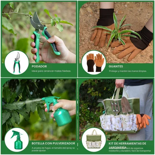Miniatura 4 de Juego de herramientas de jardín de 9 piezas de alta calidad para mujeres - Herramientas de acero inoxidable resistentes a la oxidación con bolsa
