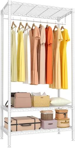 Miniatura 6 de Perchero de ropa resistente, perchero portátil de metal con estantes ajustables de 3 niveles, estantes de ropa independientes para colgar ropa