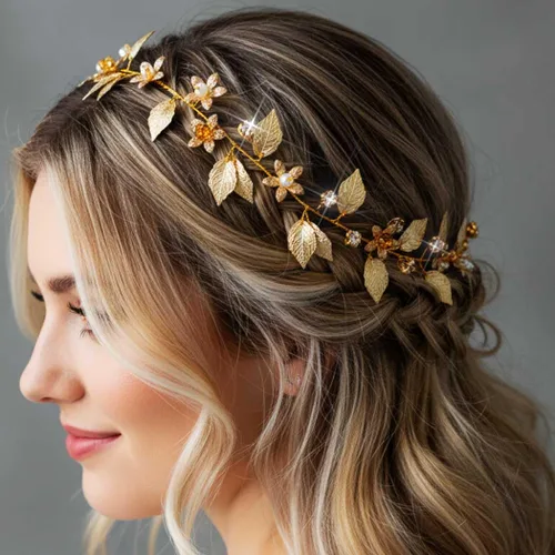 Miniatura 7 de Yean Diadema de novia para el pelo de la boda, accesorios de novia de hoja dorada para mujer