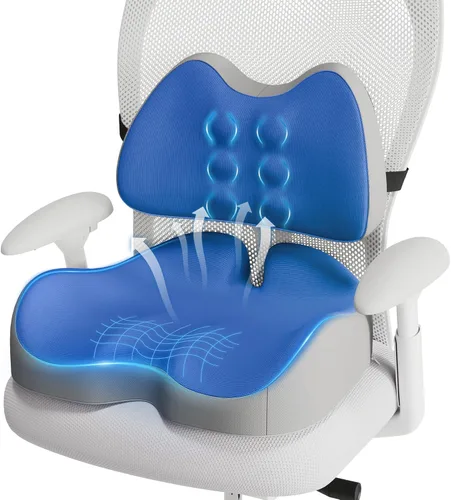 Miniatura 13 de Benazcap - Cojín de asiento de espuma viscoelástica con almohada de apoyo lumbar para silla de oficina, coche y silla de juegos, silla de ruedas
