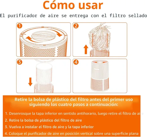 Miniatura 4 de Amazon Basics Purificador de aire para el hogar y la oficina, con carbón activado, 3 velocidades, temporizador, modo de suspensión (32 db)