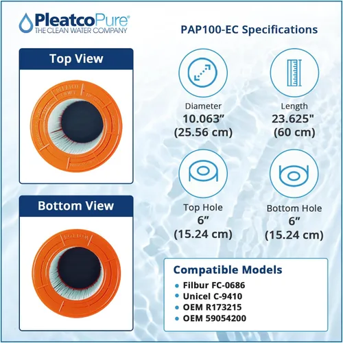 Miniatura 2 de Pleatco Reemplazo del cartucho de filtro de piscina PAP100-EC para Unicel: C-9410, Filbur: FC-0686, números de pieza OEM: R173215, 59054200, blanco