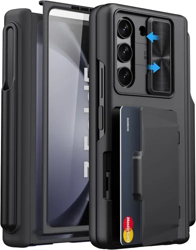 Miniatura 23 de Funda para Samsung Galaxy Z Fold 5 con tarjetero y cubierta para cámara deslizante, protector de pantalla integrado y protección de bisagra, funda