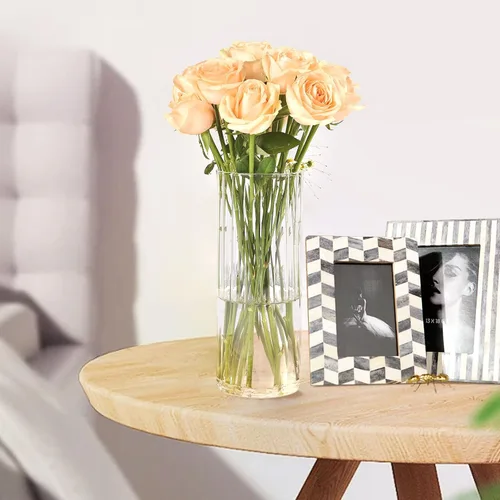 Miniatura 8 de Jarrón de flores, jarrones de vidrio de 8 pulgadas de alto, florero acanalado transparente para ramos de flores, centros de mesa, decoración
