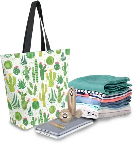 Miniatura 7 de SUABO Bolsa de asas de cocina reutilizable para comestibles, bolsa de compras de lona para exteriores Cactus