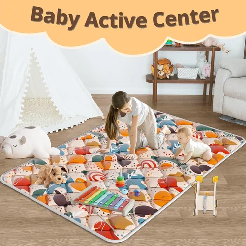 Miniatura 7 de Fshibila Tapete de juego para bebé, tapete de juego de 74 x 50 pulgadas para corral, tapete de juego para bebé para piso, tapete de juego grueso
