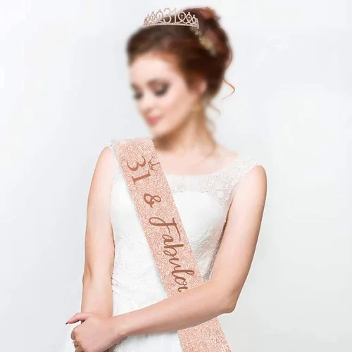 Miniatura 2 de BRT Bearingshui Tiara y banda de cumpleaños número 31 especialmente diseñadas, corona de oro rosa y fabuloso juego para mujer