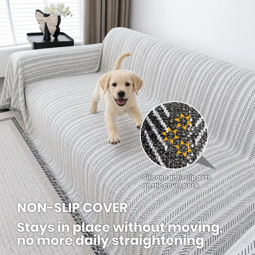 Miniatura 2 de Funda de sofá de felpilla antideslizante lavable para mascotas, funda de sofá con borlas, protector de muebles para sala de estar, color beige, 71 x