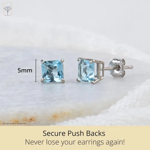 Miniatura 3 de Tienda Collection 10k White Gold Princess Cut November Birthstone Citrine Square Stud Earrings for Women