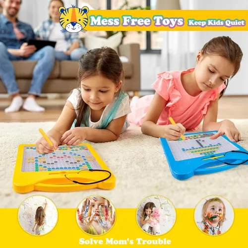 Miniatura 7 de Tablero magnético de dibujo extra grande para niños, tablero de garabatos magnético con 2 bolígrafos, arte de puntos magnéticos, juguete Montessori