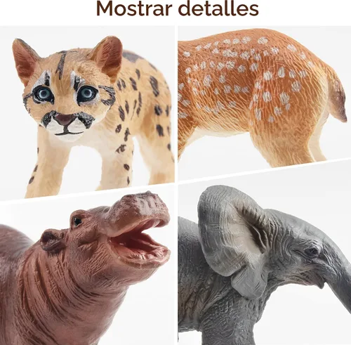Miniatura 2 de Toymany 12 figuras de animales del bosque, figuras realistas de animales del bosque, juguetes incluyen elefante, león de montaña, jirafa y cachorros