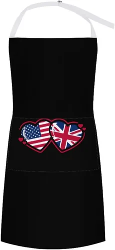 Delantales de corazón con bandera estadounidense y británica para hombres/mujeres, delantales impermeables para adultos, delantales para el hogar,