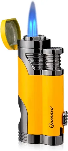 Miniatura 8 de GUEVARA Encendedor de Antorcha de Butano con Punzón a Prueba de Viento de Doble Chorro (Negro-Dorado) Dual jet flame, windproof, butane refillable
