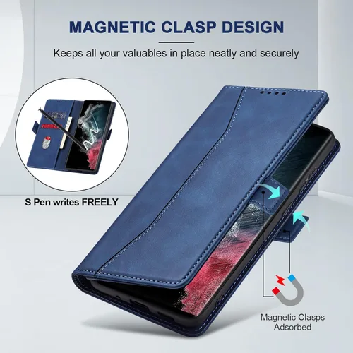 Miniatura 3 de Jasonyu Funda tipo cartera con tapa para Samsung Galaxy S22 Ultra 5G, funda tipo folio magnética de cuero con tarjetero, función atril - funda