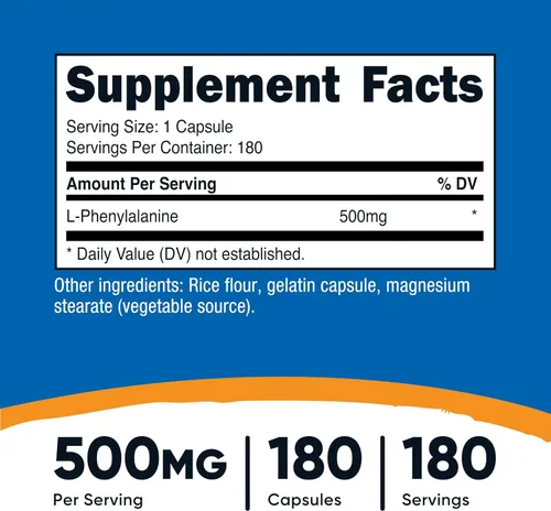 Miniatura 2 de Nutricost L-fenilalanina 500 mg; 180 cápsulas
