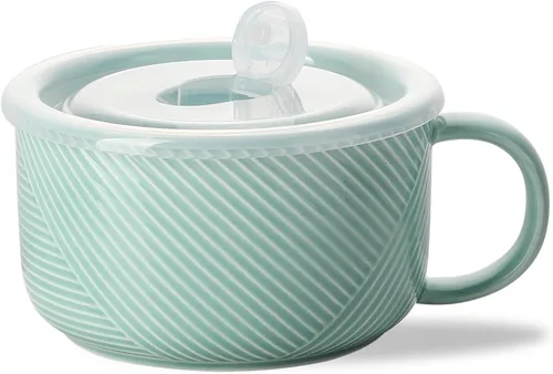 Miniatura 11 de Tazón de sopa de gran tamaño con asa: taza de sopa de cerámica de 38 onzas con tapa, apto para microondas, contenedor de almacenamiento de alimentos