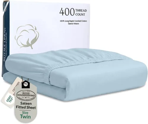 Miniatura 36 de ROYALE LINENS Sábana bajera ajustable de 300 hilos 100% algodón peinado de fibras largas, tamaño Queen, sábana inferior súper suave con bolsillo