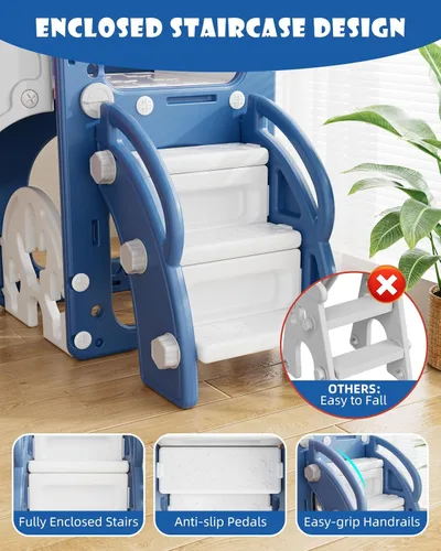 Miniatura 4 de YUFU Tobogán 7 en 1 para Niños para Niños Pequeños, Conjunto de Juego de Tobogán para Niños Pequeños con Golf, Escalador, Aro de Baloncesto