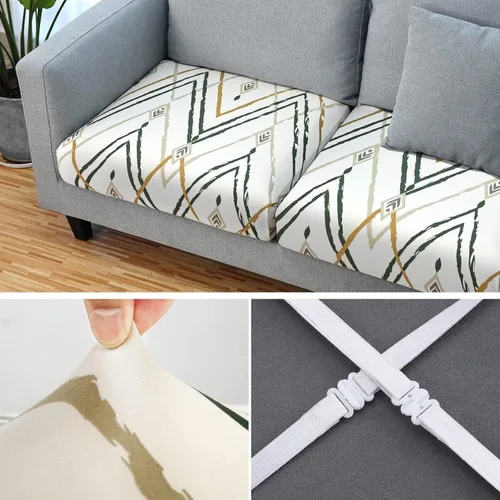 Miniatura 4 de Fuloon Fundas de Cojines para Sofá, Fundas Elásticas de Cojín de Asiento con Estampado, Fundas Deslizables de Asiento de Sofá Lavables, Protector