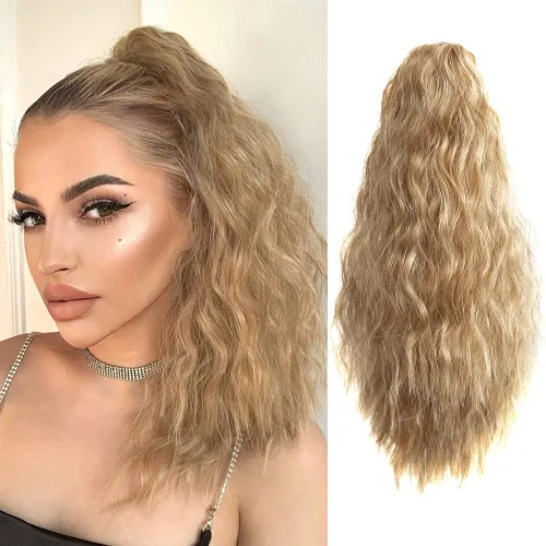 Miniatura 19 de Extensión de cola de caballo ondulada y rizada de 20 pulgadas de largo, peluca sintética de cola de caballo falsa con clip, extensiones de cabello