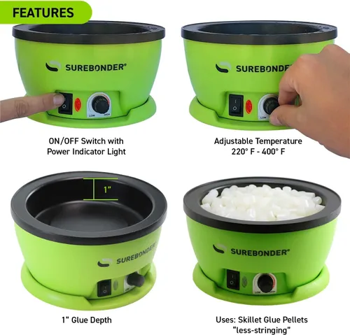 Miniatura 4 de Surebonder 803 Sartén eléctrica para pegamento caliente, temperatura ajustable de 225-400 °F, 5.25 pulgadas de diámetro, 1 pulgada de profundidad
