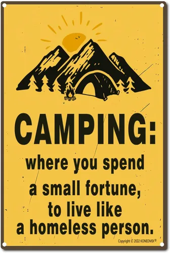 Letrero de metal vintage para campamento, cámper, decoración de cueva, garaje, bar, pub, retro, para campistas, 8 x 12 pulgadas Camping