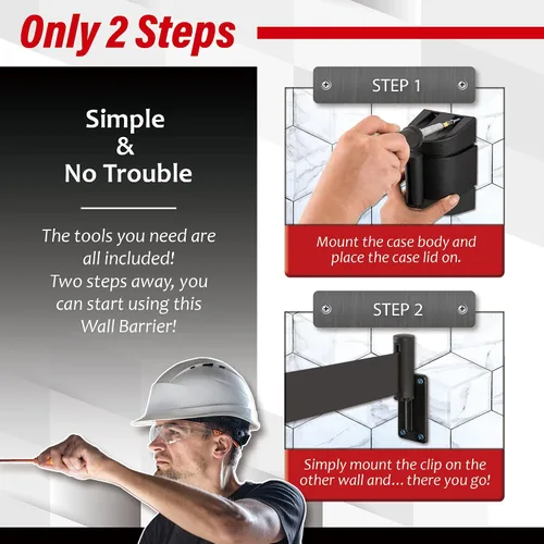 Miniatura 6 de DuraSteel Barrera retráctil para cinturón de control de multitudes de montaje en pared, cinturón de barrera retráctil negro de 9.2 pies, barreras