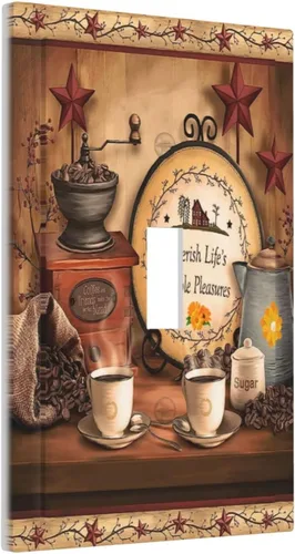 Miniatura 114 de Farmhouse Coffee Primitive Coffee Bean Kitchen 3 Gang Triple Interruptor de Luz de Palanca Cubierta de Placa de Pared Placa Frontal Eléctrica Café
